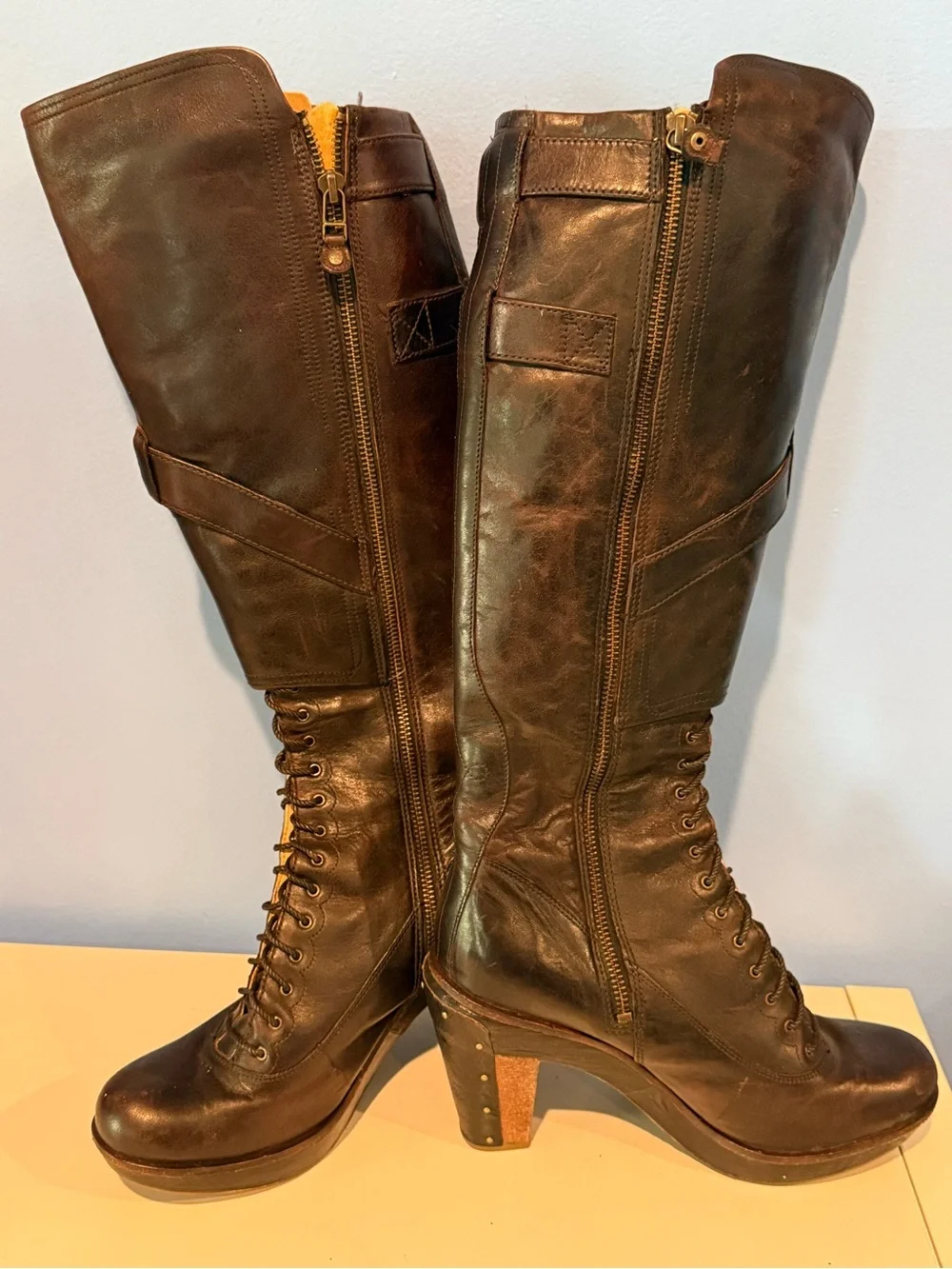 Timberland Boot Company Marge Wood Tall Leather Lace Up Womens Boots 25682  Sz9